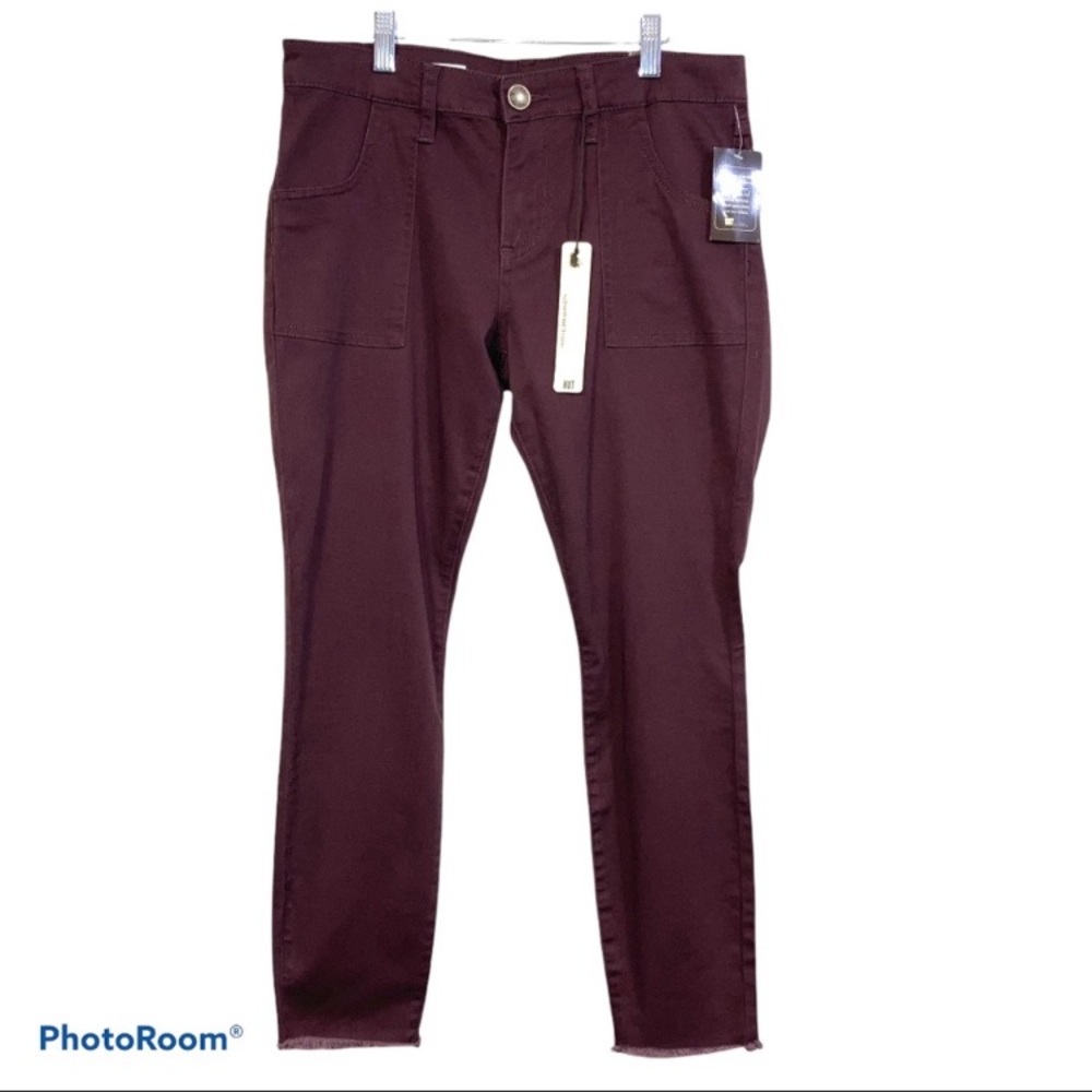 Kut From The Kloth Ankle Skinny Jeans Raw Unfinished Hem Red Maroon Size 6